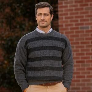 Vintage Scott Officer Lambswool silk Blend‎ knit striped sweater men's retro